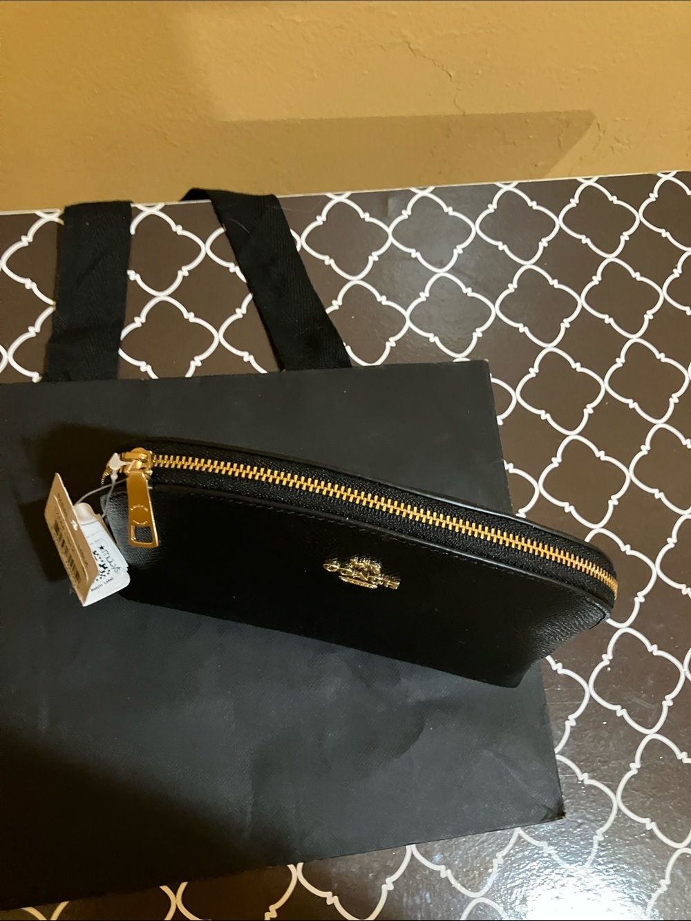 Coach Black Leather Zip Pouch with Gold Hardware - Picture 5 of 6